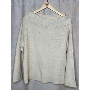 Lush READ Cream Knit Sweater Off-Shoulder Small Cozy Textured Pullover Boat Neck